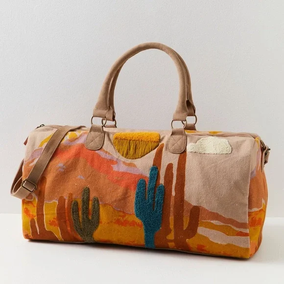 Free People New Horizons Suede & Canvas Weekender Bag- Cactus - Picture 1 of 8